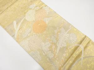 アンティーク　とみや織物製　本金　菊に草葉模様織り出し袋帯（材料）